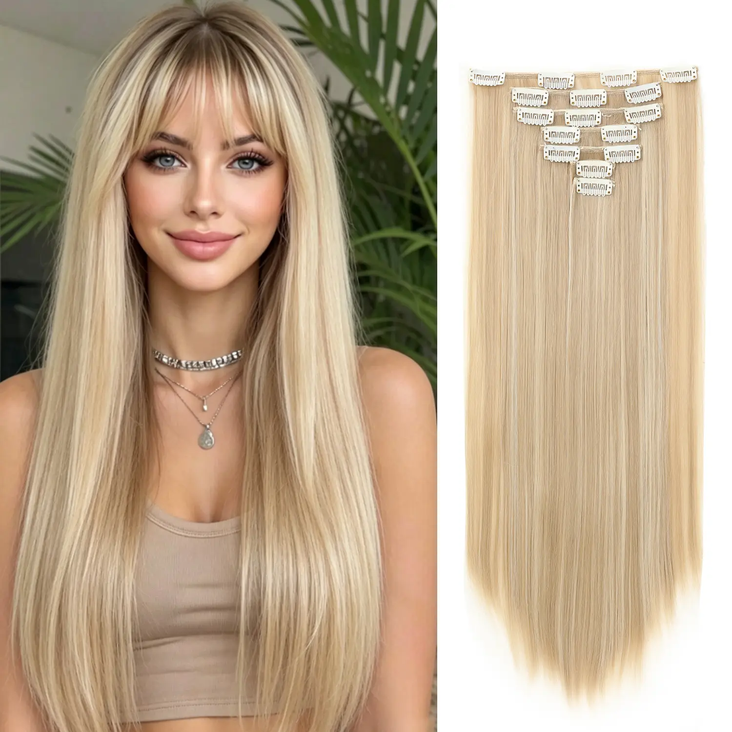 Hair Extensions Clip in Hair Extensions Dark Brown Long Straight 7PCS Hairpieces Natural Soft and Thick Fiber Hair for women Daily Wear synthetic secure