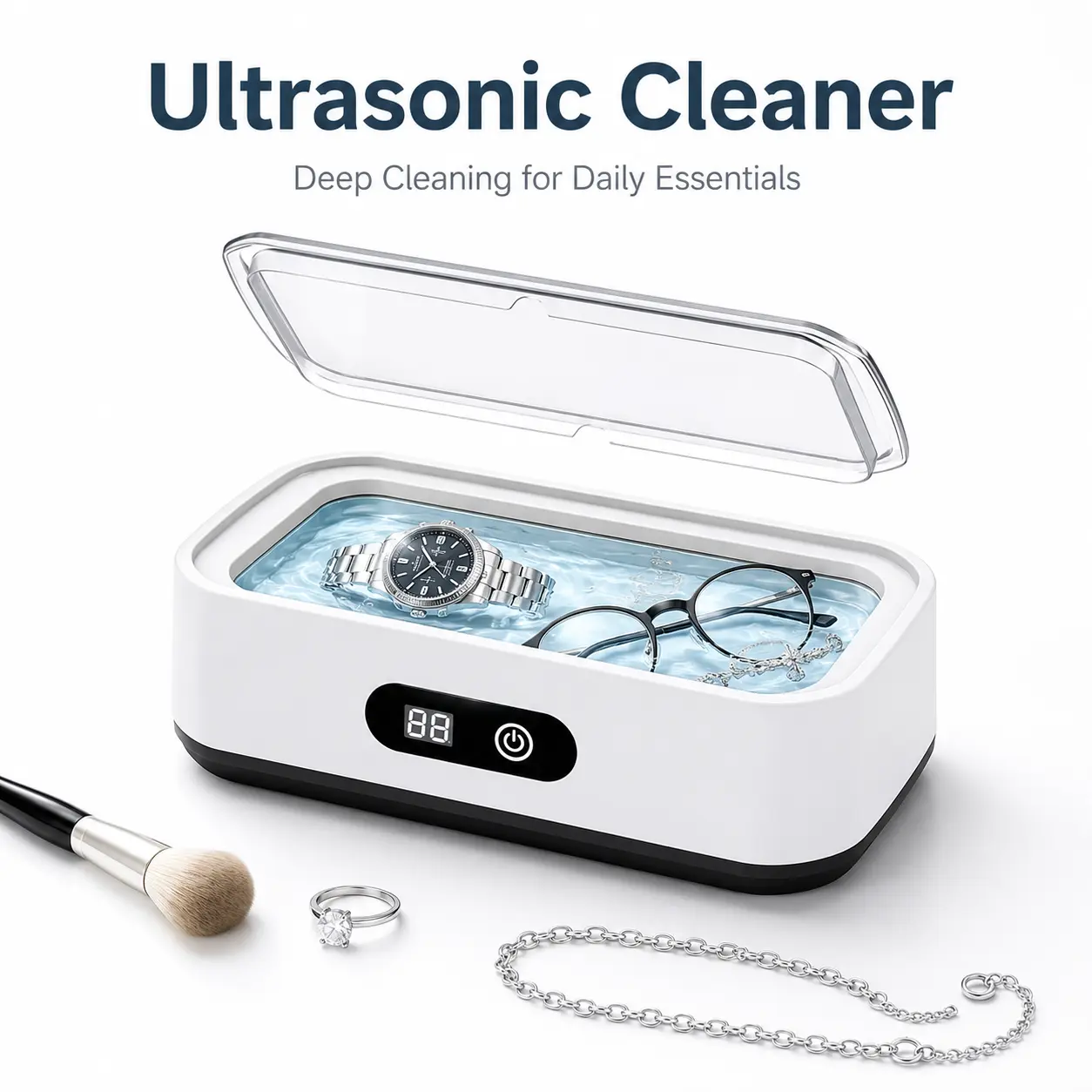 Ultrasonic Cleaner with 304 Stainless Steel Tank, 5 Timer Settings, Deep Cleaning Device for Jewelry, Glasses, Watches, Dentures, Retainers, Coins & Small Metal Parts