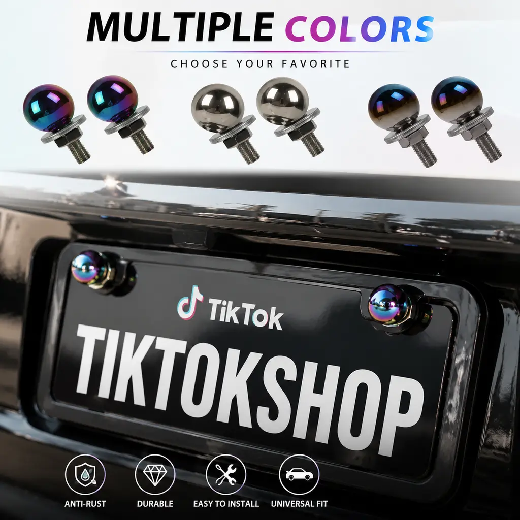 2PCS Multi-Color Ball-Head License Plate Screws, Durable Anti-Rust Fasteners for Car Exterior License Plate Frame Decor