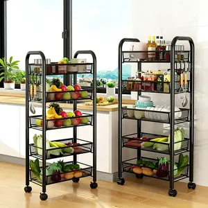 Black 5-Tier Slim Rolling Utility Cart for Narrow Kitchen Spaces, with Wheels & Removable Baskets, 41.33"x17.32"x10.62" Storage Organizer for Pantry & Bathroom  kitchen gap storage  small kitchen organization tight space storage solution