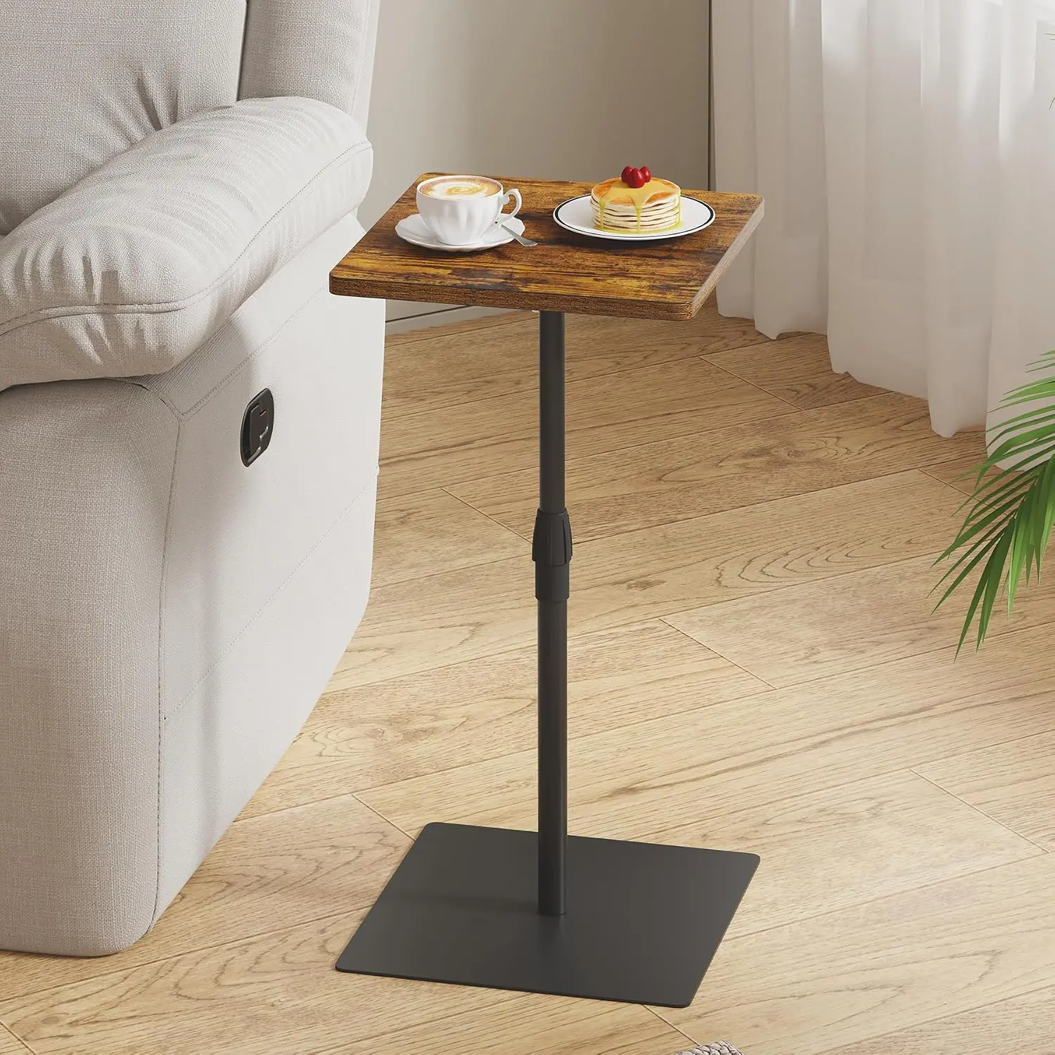 TUTOTAK Tall Side Table - Wide Wood Top End Table with Adjustable Height for Drinks