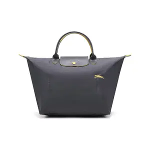 Longchamp Le Pliage Club 30 Foldable Nylon and Leather Tote Bag for Women in Metallic Gray