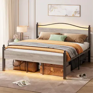 Pinmoco Heavy Duty Twin Size Bed Frame with Headboard, 16.5" Under Bed Storage, Dual LED Lights, Comfortable Design & Long-Lasting Durability