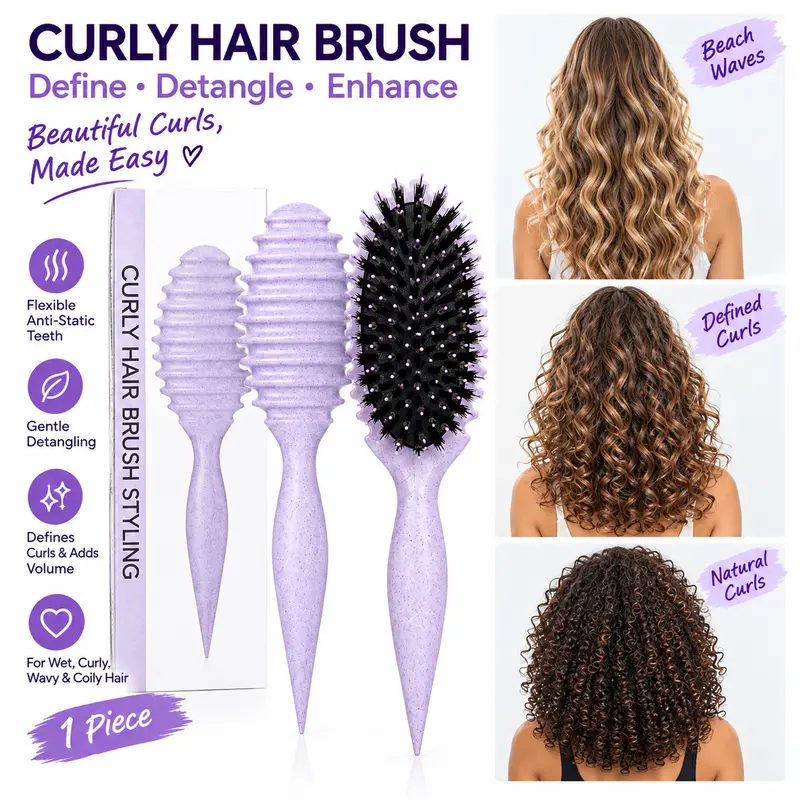 【2026 New Arrival】Women's Professional Detangle Brush - Flexible Anti-static Teeth, Anti-snagging Gentle Detangler, Curl Enhancing Tool for Wet/Dry Curls and Waves, Daily Bouncy Volume Haircare (Hair Brushes & Combs)