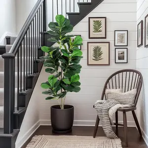 Garvee Artificial Fiddle Leaf Fig Tree, Large Artificial Ficus Lyrata Silk Plant with Pot for Indoor and Outdoor, Living Room, Office, Home Decoration. (4Ft/5Ft/6Ft)
