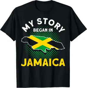 100% Cotton Jamaican Moms Jamaica Lovers My Story Began In Jamaica Pride T-Shirt