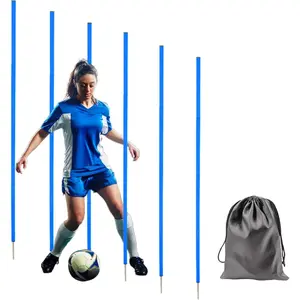 6 Pcs 5FT Adjustable Agility Training Poles for Soccer,Basketball,Football,Dog,Horse Training-Speed and Agility Training Equipment Sports Training Sticks with Stainless Steel Ground Nails