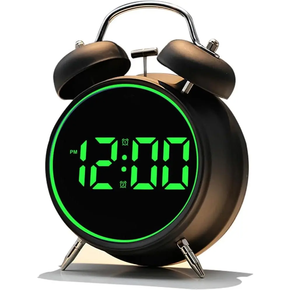 Extra Loud Alarm Clock for Heavy Sleepers Adults, Teens,Kids,Cute Retro Metal,Old Fashioned with Twin Bells,Battery Operated or Plug in,Small Digital Desk Clock