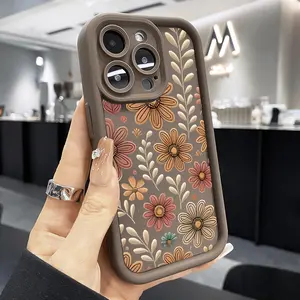 Case for iPhone 16 Pro Max 15 Plus 14 13 12 11 XS XR Art Vintage Flower Pattern Drop Protection Shockproof Soft Silicone smartphone Cover Gifts for women men girls boys Screen Protector Protective