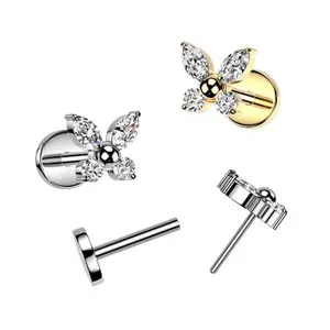 Statement Gold Threadless Push-In Titanium Crystal Butterfly Nose Stud new nosering