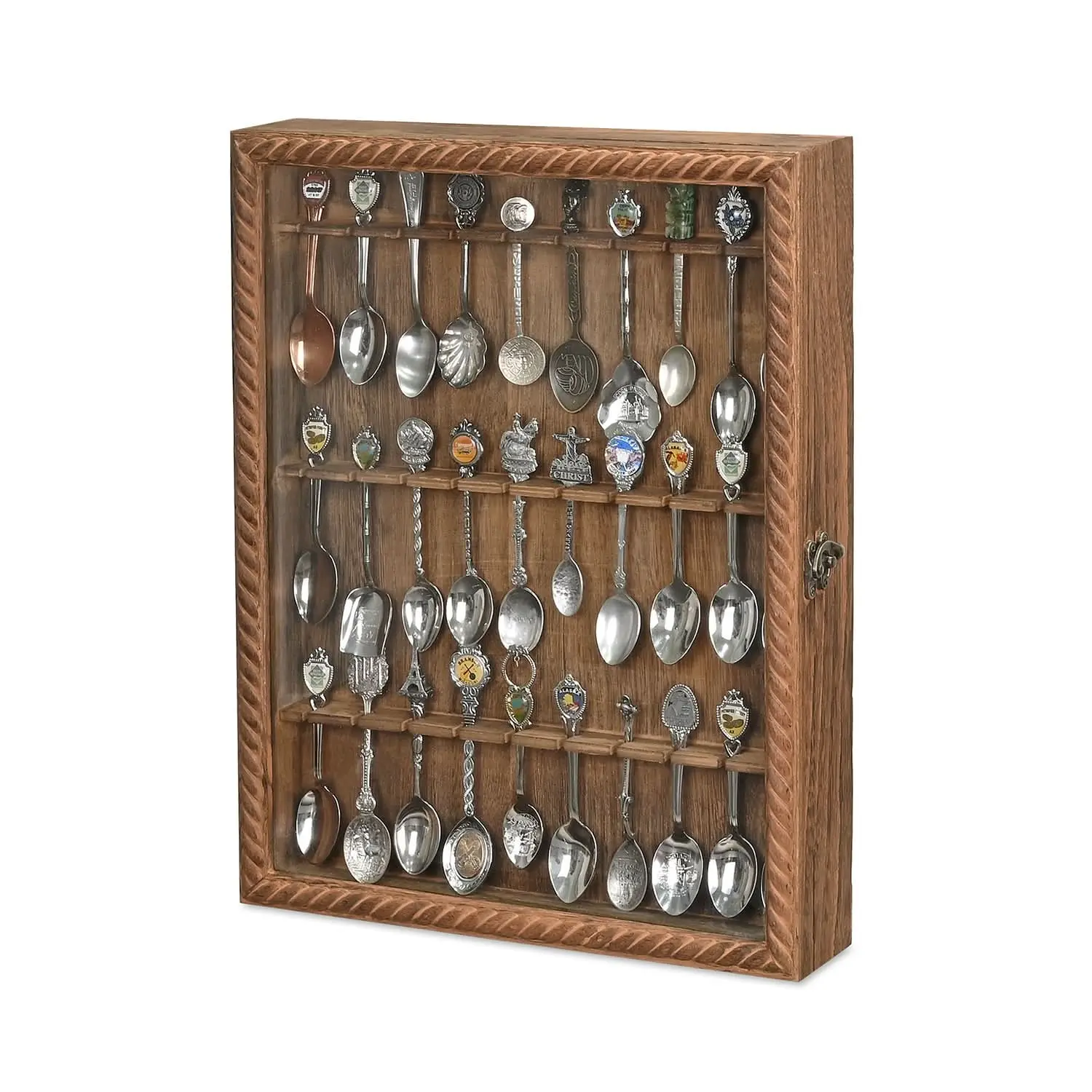 #WD1731 Wooden 30-Souvenir Spoon Display Case Cabinet with Tempered Glass