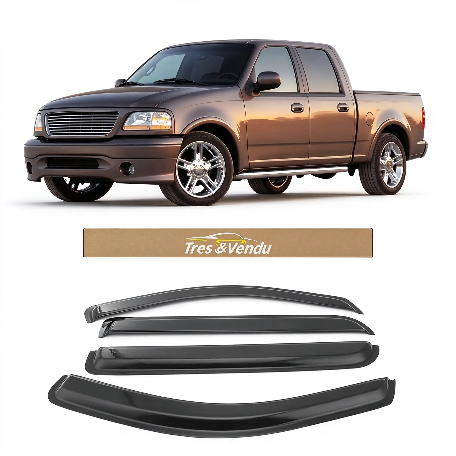 Tresvendu-For Ford F150 Super Crew Cab 2004-2008，4X Out-Channel Window Visors,Tape-on,Smoke# Rain guard# Rainproof#Sun Shade#UV Protection# Easy-Install # Vent Shades# Car Windshield# Car Weather Shields# Wind Deflector