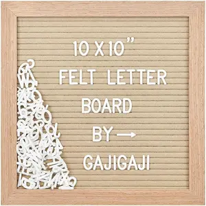 Felt Letter Board with 294 Letters, Numbers, Symbols - 10x10 inch Changeable Message Board with Wooden Frame Wall Mount Beige