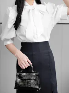 Women's Regular Fit Long Sleeve Shirt, Lightweight Solid Color Casual Blouse for All Seasons, Simple Style Collarless Shirt