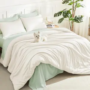Ivory Comforter Set Queen Size, 3 Pieces Lightweight Bedding Comforter Set, All Season Bed Set (90x90In Comforter & 2 Pillowcases)