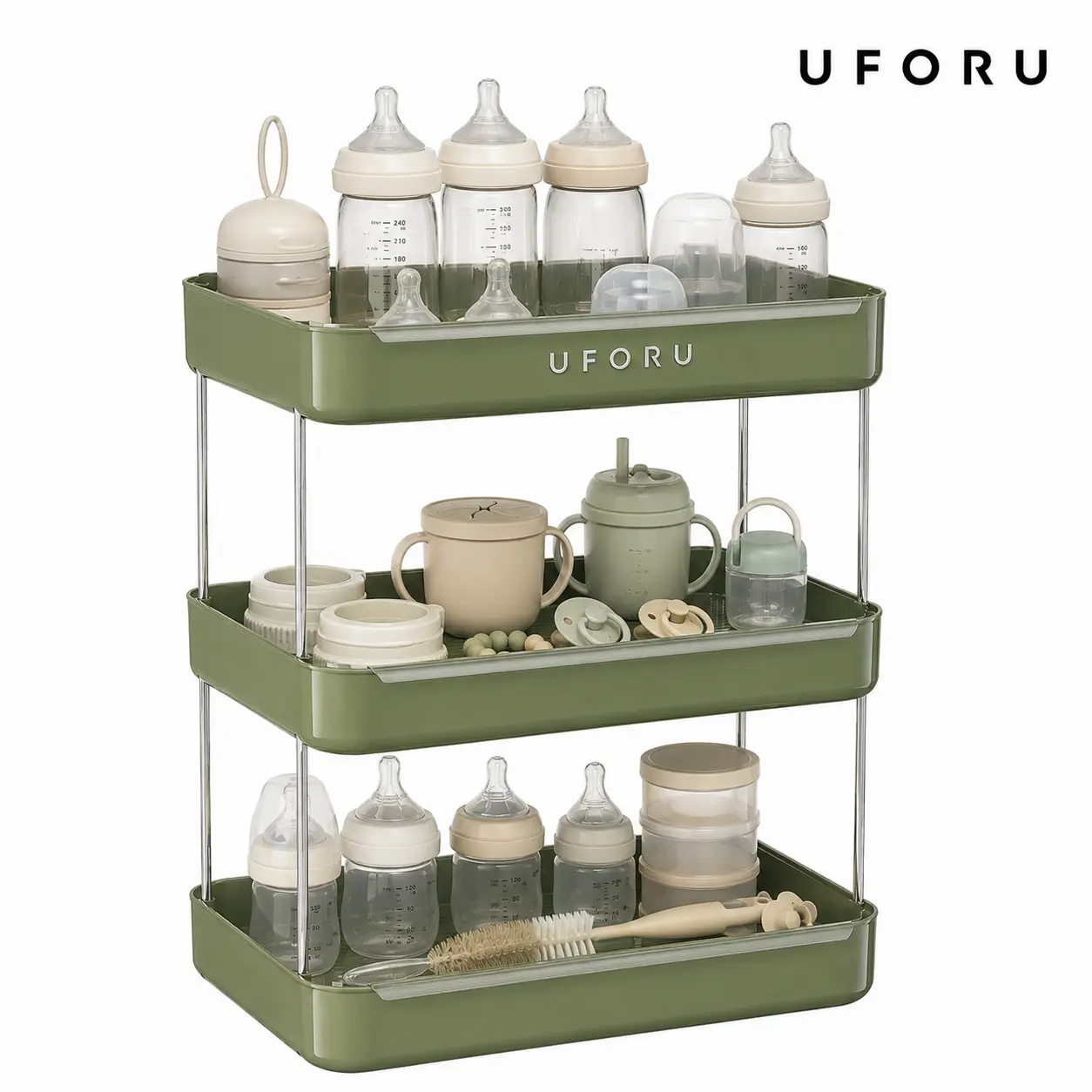 UFORU 2/3 Tier Cup Drying Rack, Vintage Countertop Cup Storage Organizer with Drain Tray, Multilayer Kitchen Mug Holder, White/Black/Green Home Desktop Water Cup Stand