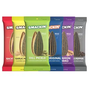 SMACKIN' Sunflower Seeds, Roasted Jumbo Small-Batch, American Made - 6 Flavor Variety. 1.5oz bags (6 Bags)