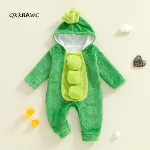 Baby Winter Plush Romper Pea Costume Long Sleeve Full Length Hood Jumpsuit Snowsuit			
