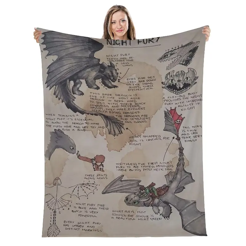 Night Fury Toothless Customized Flannel Throw Blanket - Soft, Warm, Wrinkle-Resistant, All-Seasons, Ideal for Living Room, Perfect Christmas Gift for Dragon Fans