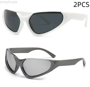 Y2K Wrap Around Sunglasses, Futuristic Cat Eye UV400 Sunglasses for Women Men Sporty Wrap Around Shades for Streetwear & Rave