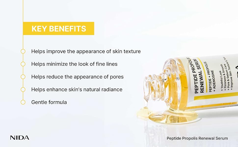 NIDA Peptide Propolis Renewal Serum | Peptide Complex, Propolis Extract, Adenosine | Youthful Look, Wrinkles, Fine Lines, Pore & Sebum Care | 1.69 fl.oz., 50ml (Updated) NIDA Peptide Propolis Renewal Serum | Peptide Complex, Propolis Extract, Adenosine | Youthful Look, Wrinkles, Fine Lines, Pore & Sebum Care | 1.69 fl.oz., 50ml (Updated)