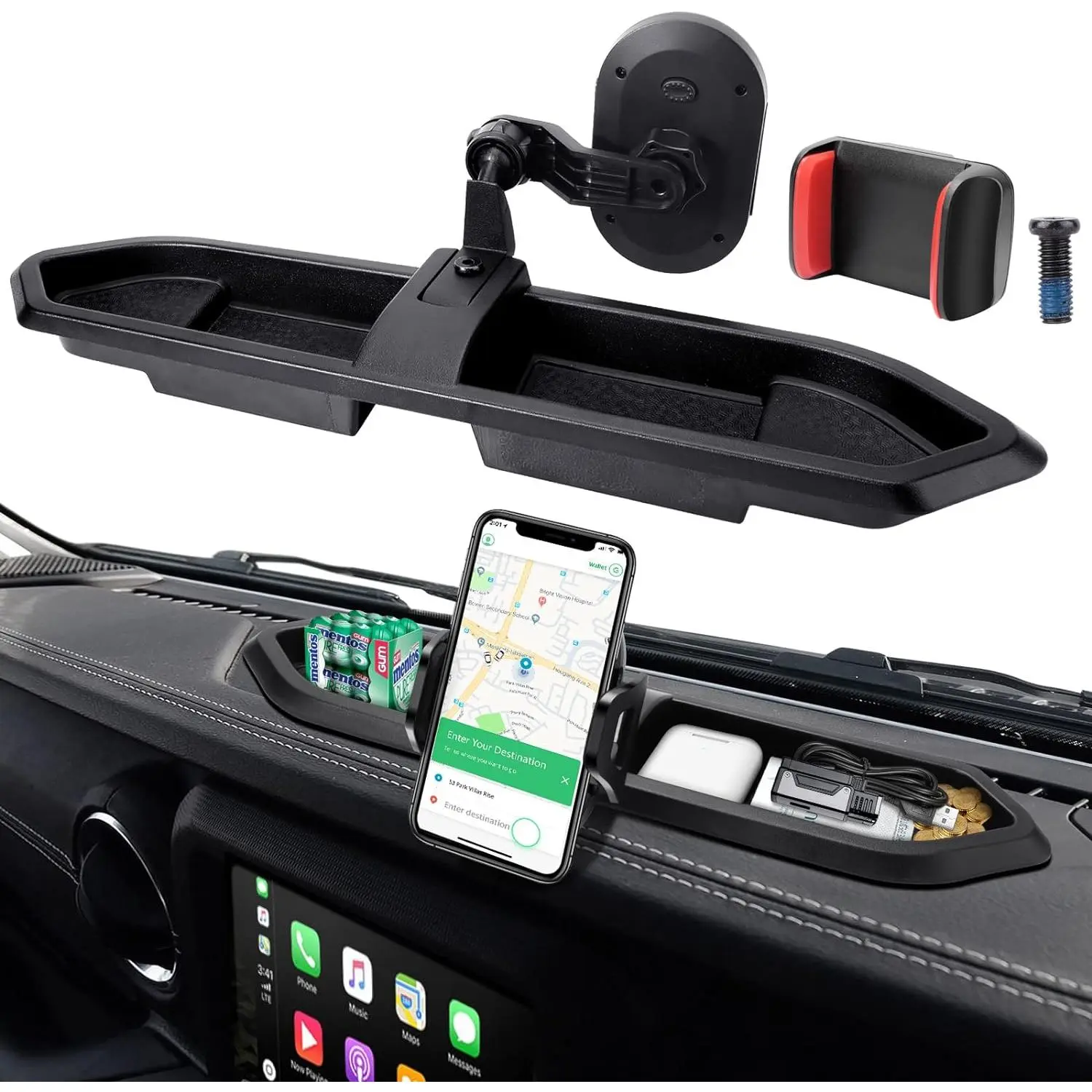 Upgraded Phone Mount for 2018 2019 2020 2021 2022 2023   JL JLU & Gladiator JT, Multi-Mount Phone Holder Dash Tray System Kit with Extension Arm Metal Rod Don't for Oil-Electric 4xe