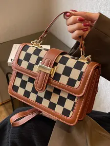 Women's Fashionable Plaid Pattern Crossbody Bag, Casual PU Leather Shoulder Bag for Daily Used, Trendy Versatile High-quality Daily Commuting Bag, Unique Bags, Handbag Sling Bag, Fashionable Patterned Bag