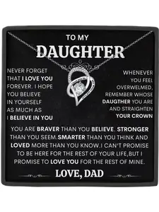 To My Daughter Love Heart Necklace Pendant Gift with Box & Card, Dad To Daughter Birthday Christmas Gifts, I Love You To the Moon and Back, Exquisite Jewelry Gift