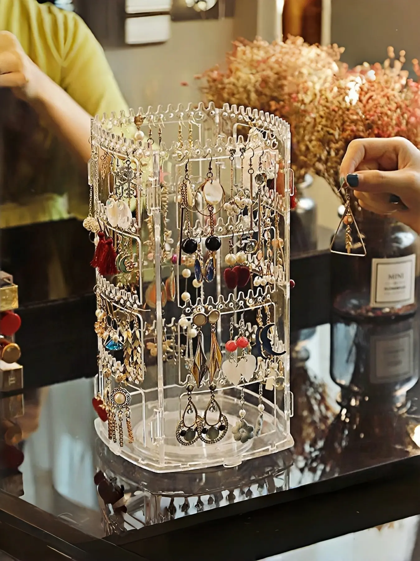 Multi-Layer Rotating Jewelry Display Stand, Earrings Studs Ring Storage Rack, Large Capacity Necklace Bracelet Organizer Box