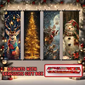 4-Piece Christmas Wall Art Set, Cute Snowman Design, High-Quality Waterproof Prints, Perfect Holiday Decor Gift Box Included