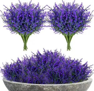 Artificial Lavender Flowers - 7 Pcs Artificial Flowers for Outdoors Faux Lavender Plants Uv Resistant Plastic Purple Fake Flower for Outside Indoor Porch Patio Window Planter Bouquet Decor