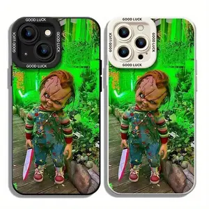 Chucky doll-themed phone case with knife design, suitable for iPhone 17 Air 16 15 14 13 12 11 Pro Max Plus , made of durable TPU material for excellent protection. Perfect gift for Halloween, parties, and movie lovers!