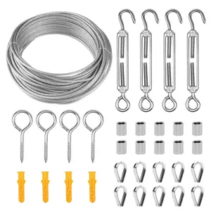 1/8" Wire Cable Rope Kit 100FT– 7x7 Strand Vinyl Coated 304 Stainless Steel with Turnbuckles for Outdoor, Garden, Patio & Crafts - DIYers, Campers, Homeowners, Weatherproof & UV Resistant