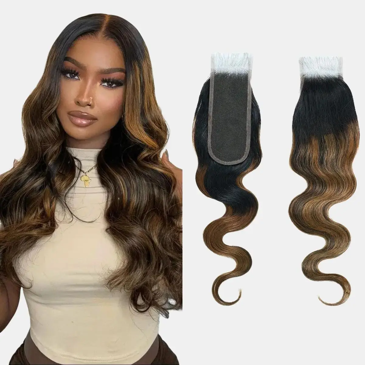 [Wequeen]  Pre-colored #FB30 2"x6" Lace Closure Highlight Upgrade Body Wave Transparent Lace 16inch Budget Friendly