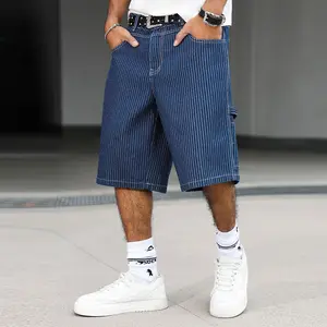 Men’s casual denim shorts — relaxed fit, knee length, straight cut, distressed denim shorts with pockets, blended fabric, perfect for summer outfits.