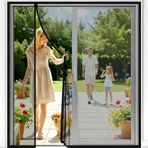 Magnetic Closure Screen Door Reversible Mesh Fits 72" x 80" Door Heavy-Duty Magnetic Mesh Curtain for Sliding and French Door Self-Sealing Portable Patio Screen (74" x 81")