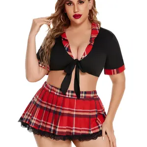 Dealsforyoudays - Avidlove Plus Size Lingerie Set for Women School Girl Costumes Cosplay Lingerie with Mini Skirt