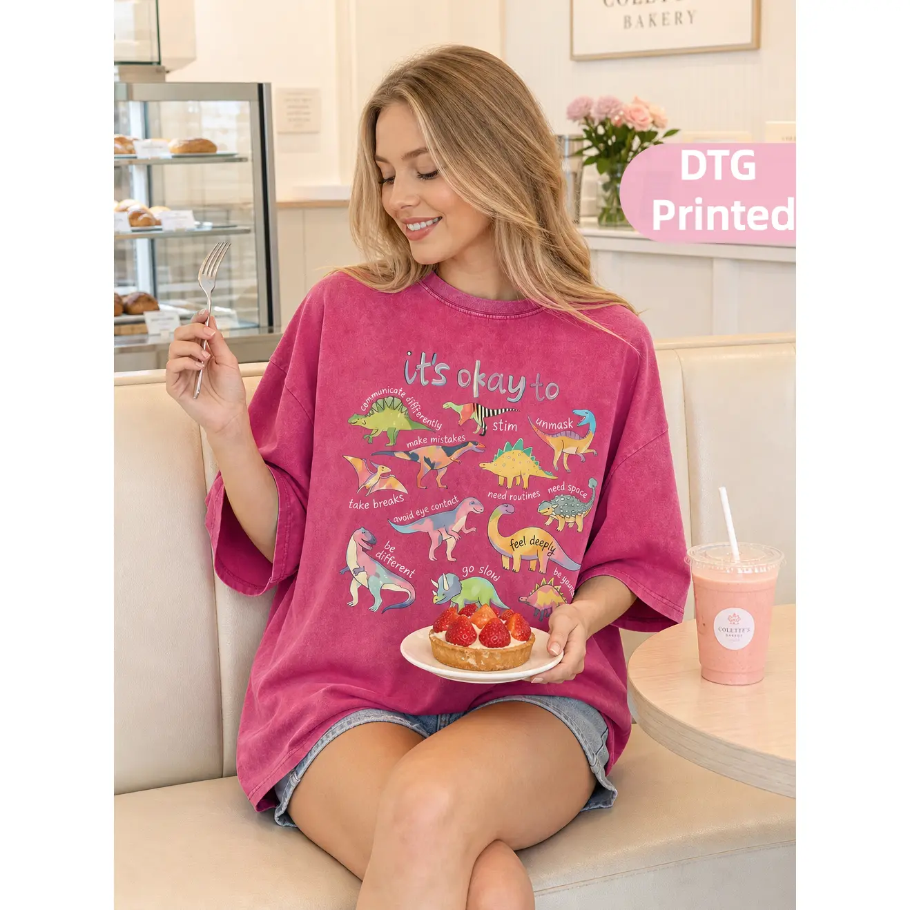 MuseBeau It’s Ok To Be Different Autism Dinosaur DTG Printed Shirt,Soft and comfortable, perfect for everyday wear,Autism Awareness Shirt, Neurodiversity Gift, Autism Mom Tee, SPED Teacher Tee,Mental Health Awareness T-Shirt,Gift for a Child with Autism