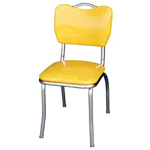 212 MAIN 4161 Handle Back Diner Kitchen Chair - Cracked Ice Yellow, 1 in. Pulled Seat, Chrome Finish Indoor Furniture, Kitchen Chairs