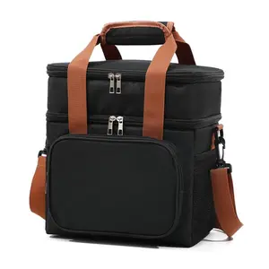 Double Decker Insulated Cooler Bag, Large Capacity Leakproof Lunch Bag with Detachable Shoulder Strap, Portable Thermal Tote Bag for Picnic Camping Work Outdoor Fishing