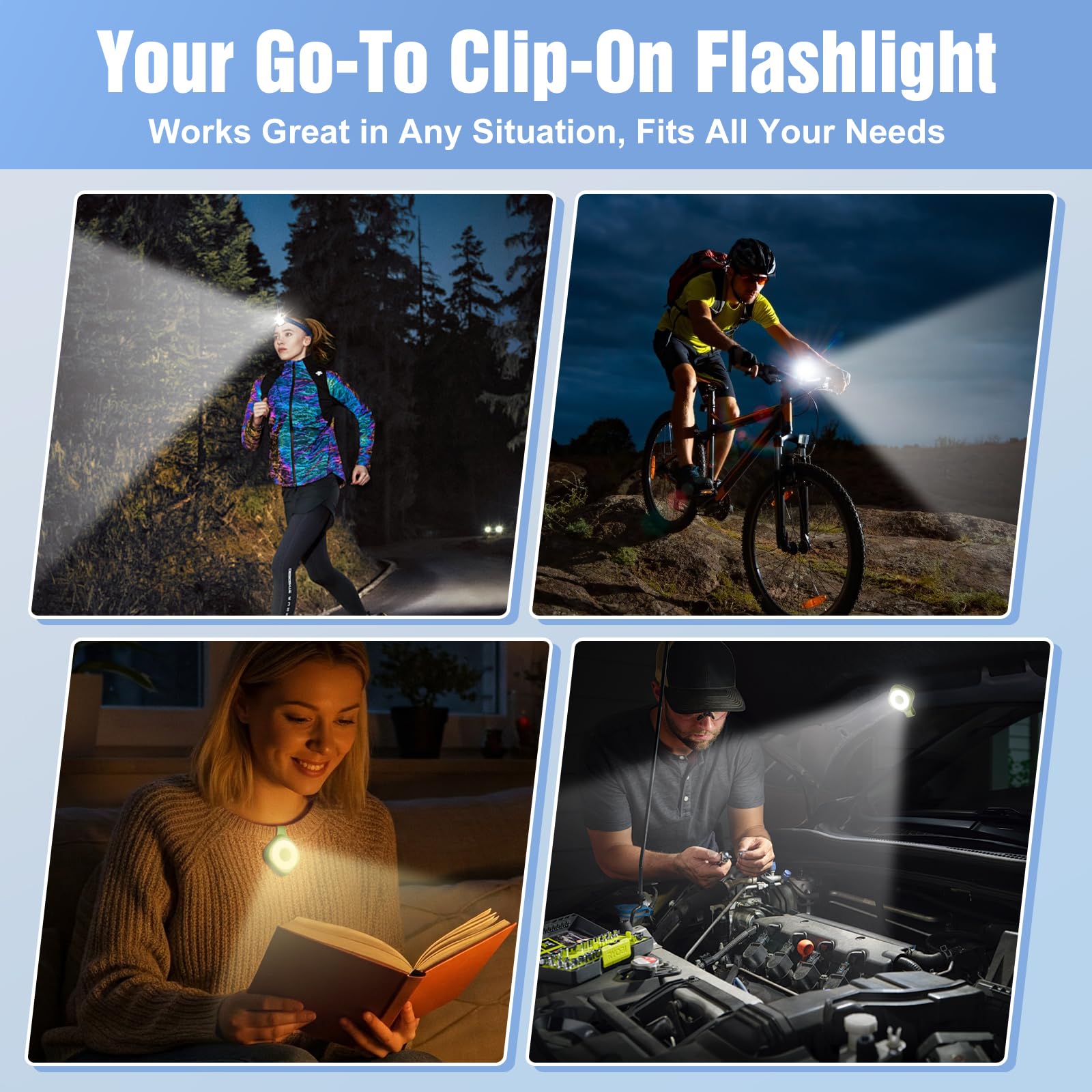 【Summer Survivals】Rechargeable Magnetic Clip-On LED Work Light - Hands-Free Flashlight with 6 Brightness Levels, 3 Color Modes -LED Decoration Lampfor Automotive Car Repair, Camping Use Summerfinds(Green), Car Accessories, Back to School Shopping