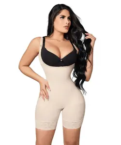 Seamless • Open Bust Bodysuit Mid Thigh • Straps • Beige • Black ( Ref. C-040 / C-044 )