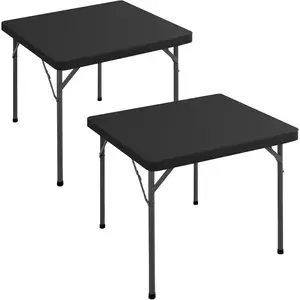 Square Fitted Table Covers with Elastic - 2 Pack 34x34 Inch Card Tablecloth, Folding Dining Table Protector for, Washable & Reusable, Black