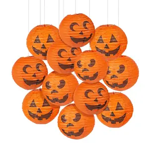 10" Jack-O’-Lantern Hanging Paper Lantern Halloween Decorations - 12 Pc.
