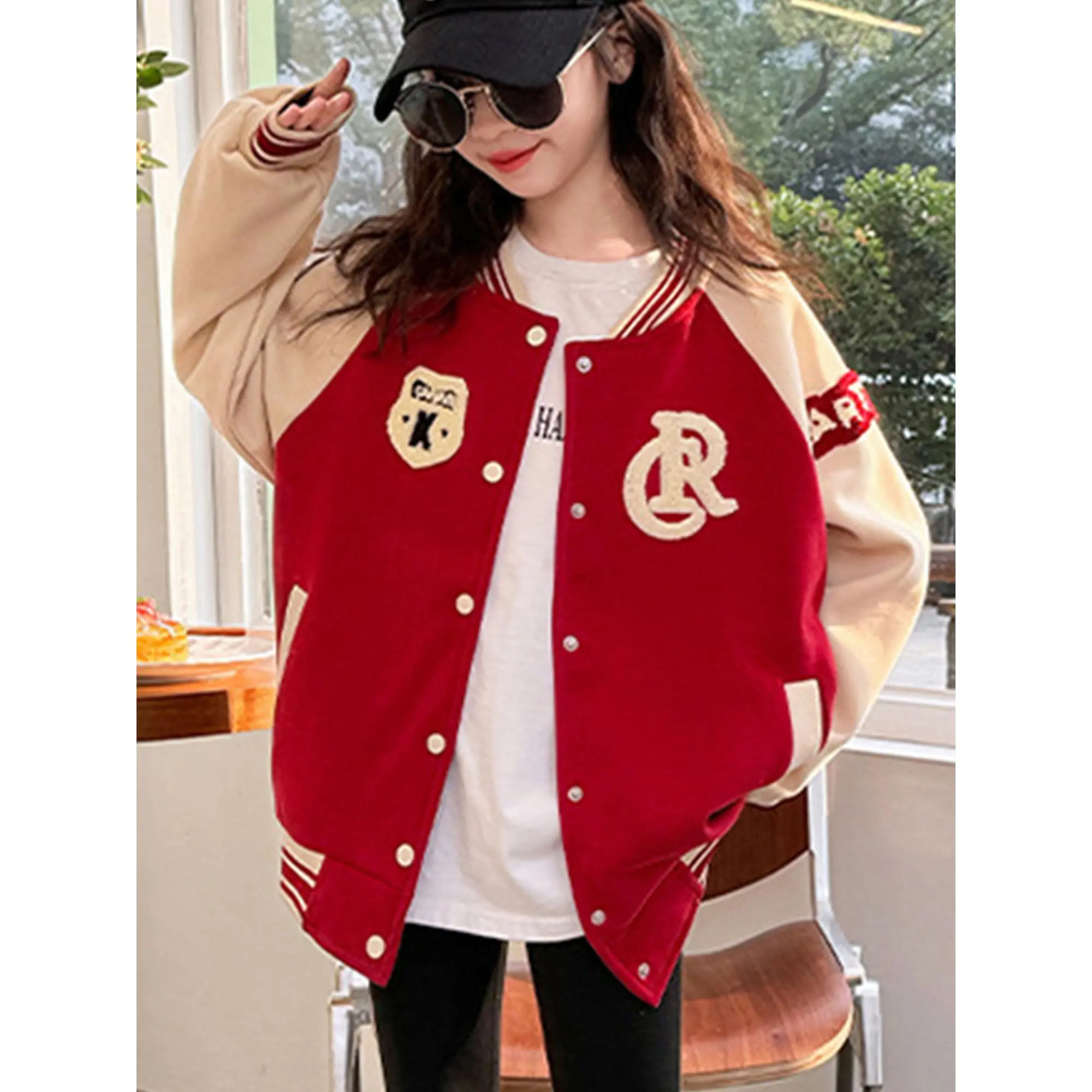 (New) Adorable Cute Girls' Winter Varsity Letterman Jacket - Coat with Pockets, Lettering, Casual College Event Outfit, Hand Washable Outerwear, Adorable Girls' Jackets, Cute Girls' Jackets