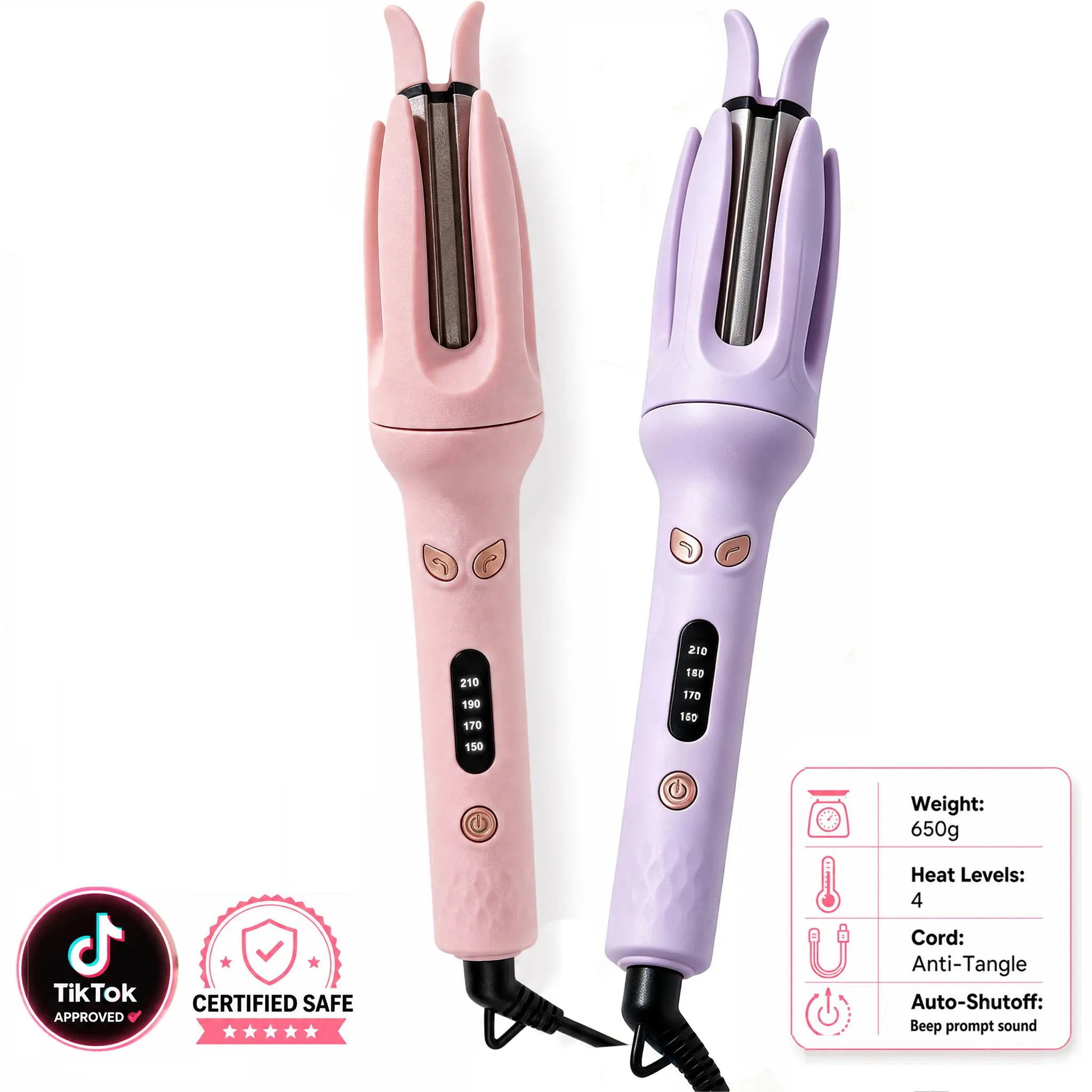 Auto Hair Pink Purple Curler,Automatic Curling Iron,4 Temperature Adjustable 28mm Barrel Rotating Curling Wand,Beginners Friendly Automatic Shut-Off Anti-Scald Fast Heating Hair Styling Tool,Curly Hair Tool Multi Functional Styler ,Interesting daily gifts