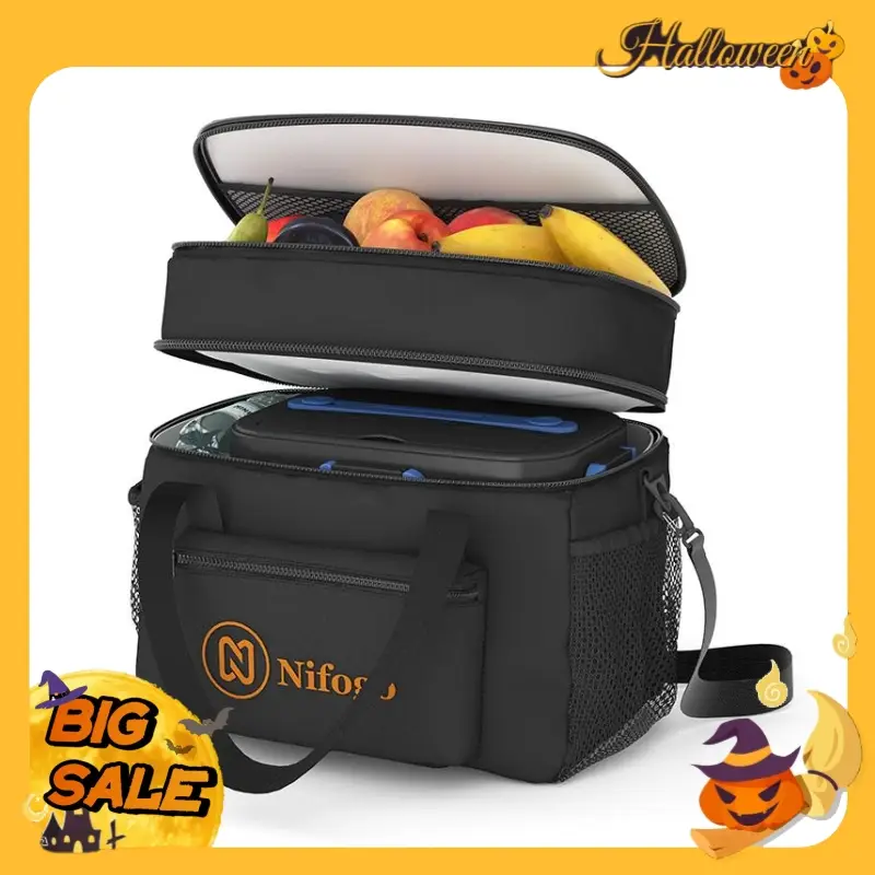 Lunch Bag Double Deck Multi functional lunch bag 15L- Leakproof Insulated Soft Large Adult Insulated Lunch Bag, Holds Anything Insulated Bag, Tote (Bl