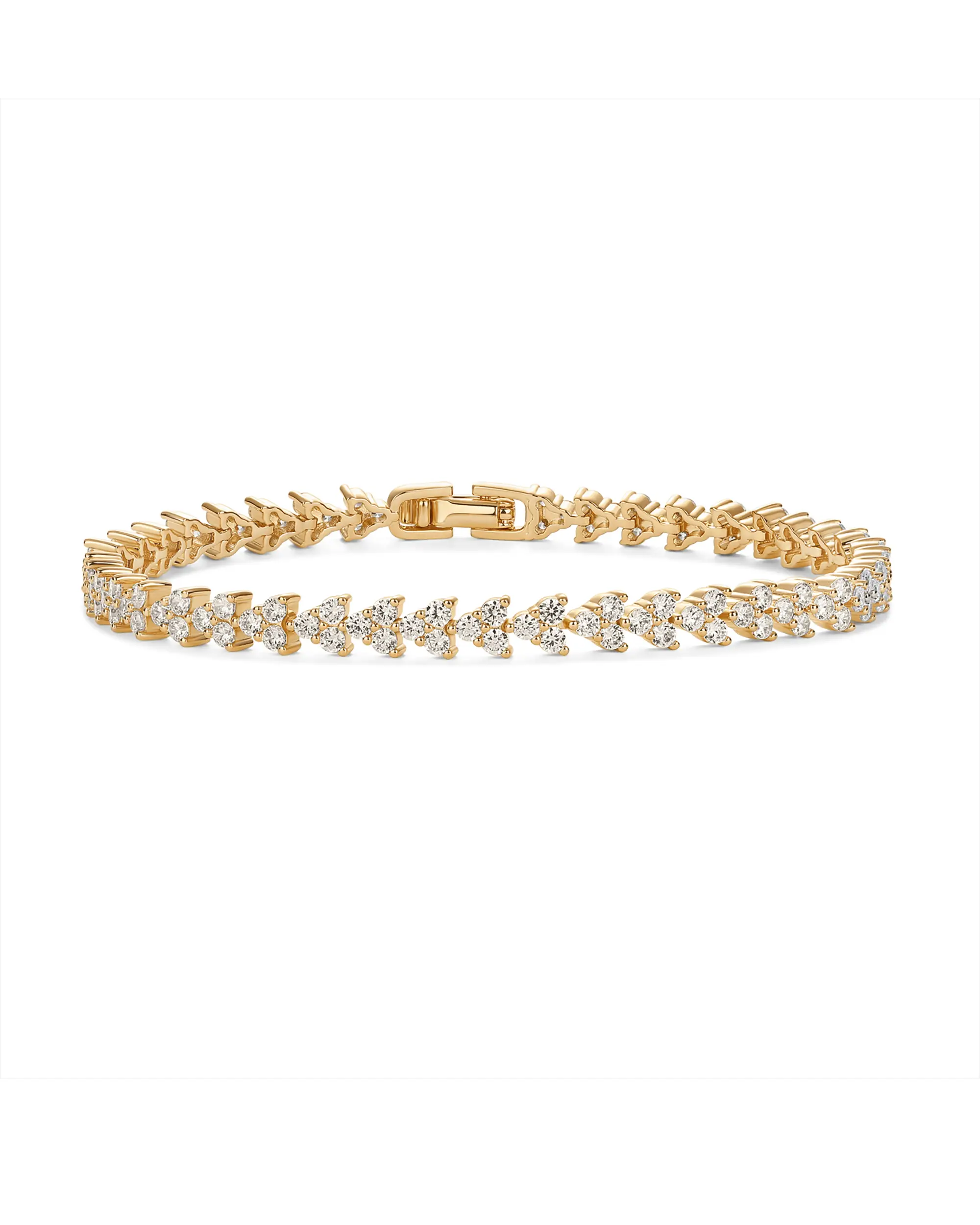 PAVOI 14K Gold Plated Cubic Zirconia Trinity Classic Tennis Bracelet - Dainty Bracelets for Women - Bridal Wedding Jewelry