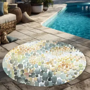 Begin Home Decor C1COAR55GT0UGP 5 x 5 ft. Cluster of Circles - Abstract Yellow Outdoor Area Rug for Home - Round