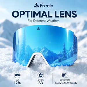 Freela Ski Goggles- Frameless, Magnetic OTG Snow Goggles Interchangeable Lens UV400 Protection Anti-Fog for Adult Men Women